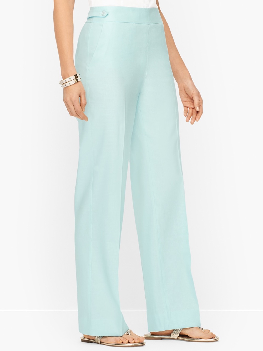NWT Talbots Curvy Wide Leg Linen Blend Pants Size 14 Mint Aqua High Rise - Picture 2 of 15